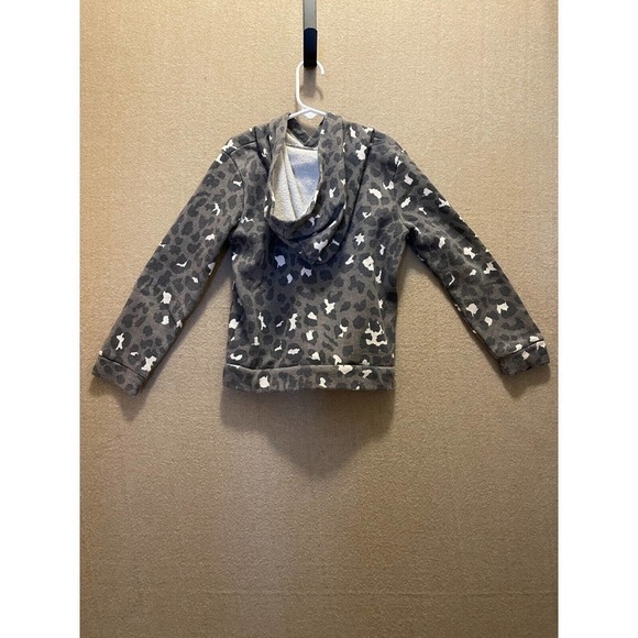 Sweatshirt Hoodie Girl's 6/6X Gray Leopard with Pink sequins - Picture 8 of 12